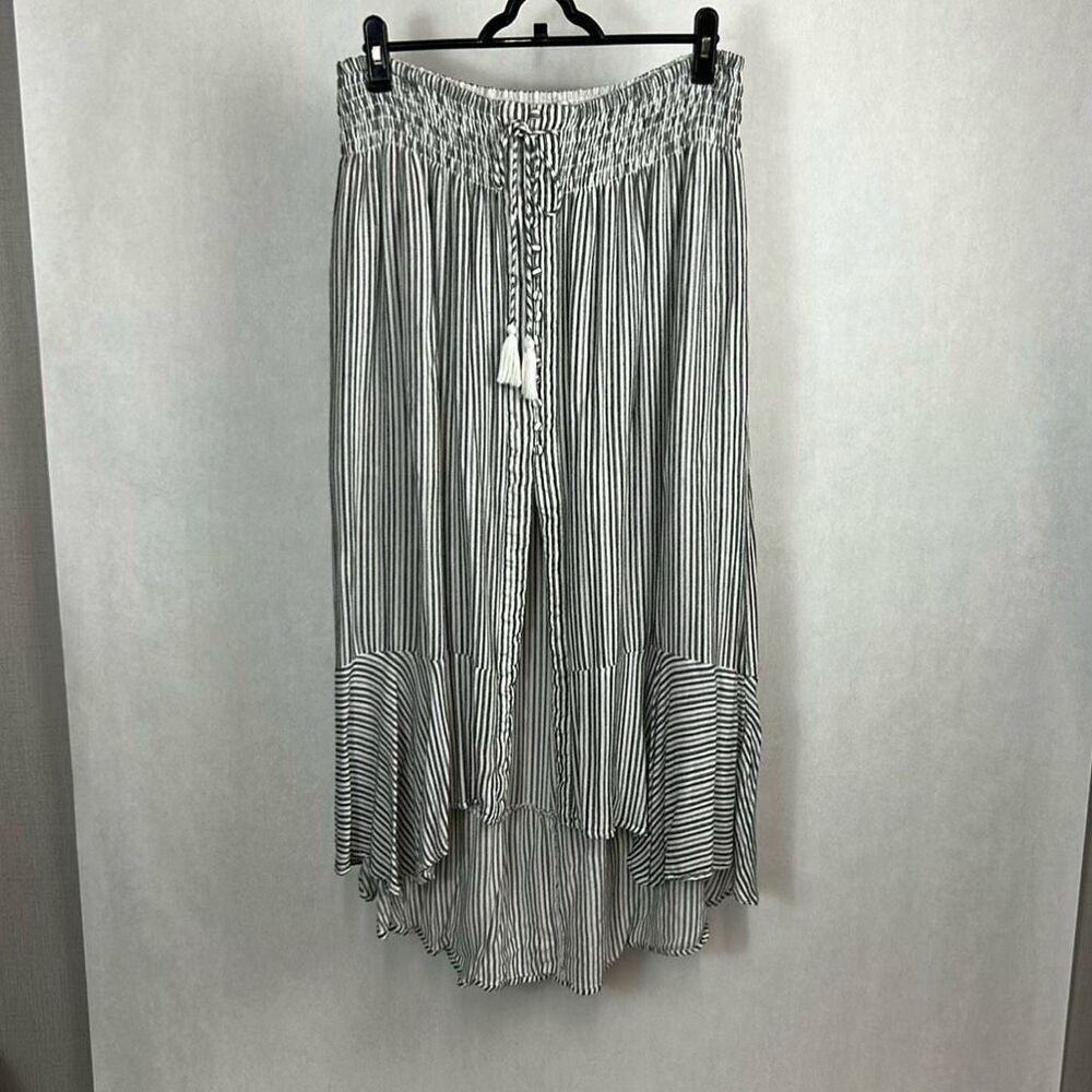 American Eagle High-Low Striped Skirt Sz Large Elastic Waistband Tie Front Tasse